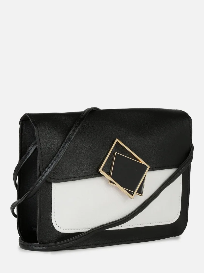 Colour Block Magnet Lock Clutch Bag with Buckle detail