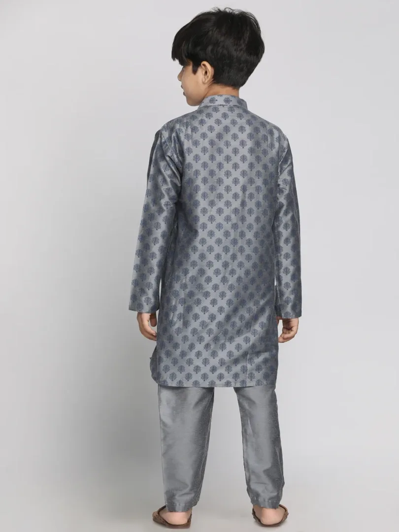 Boys' Grey Cotton Blend Kurta Pyjama Set & Girls' Grey Kurta And Pant Set