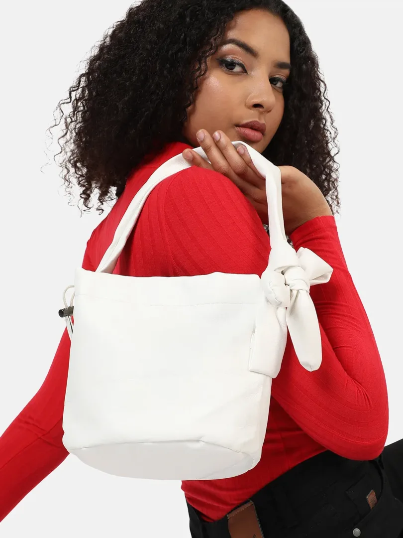 Solid Bucket Hand Bag with Drawstring