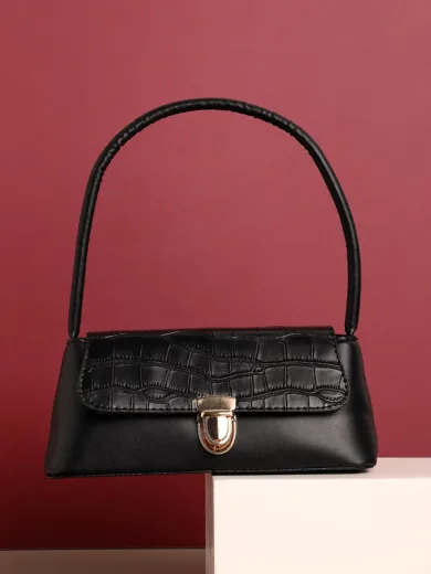 Textured Casual PU Leather Mini Hand Bag with Push Lock For Women