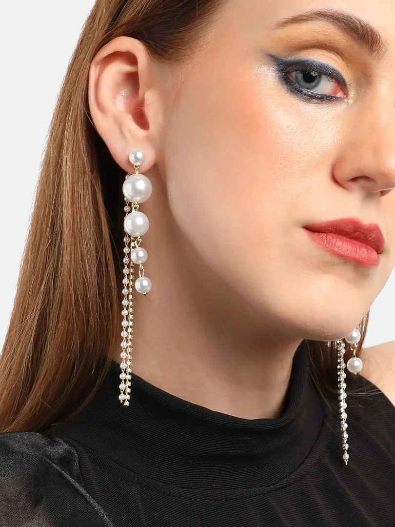 Gold Plated Party Pearls Drop Earring For Women