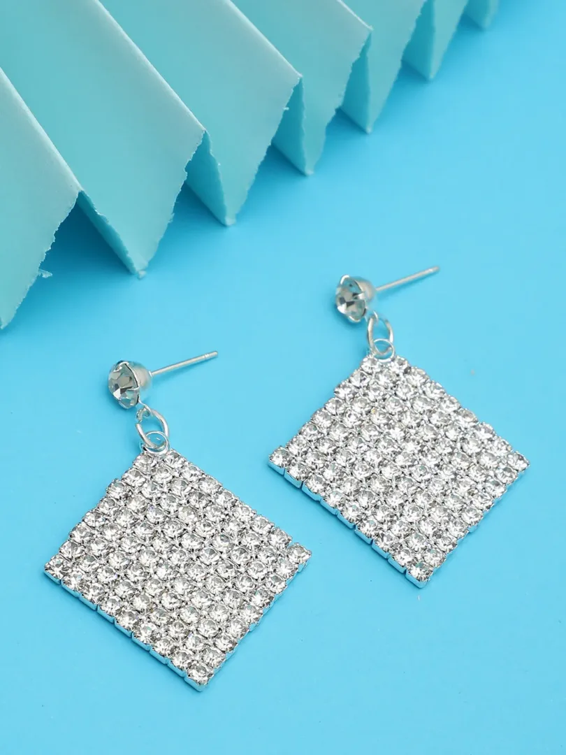 Silver Plated Designer Stone Drop Earring