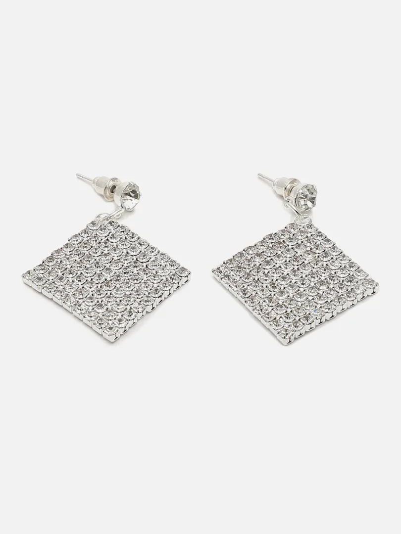 Silver Plated Designer Stone Drop Earring