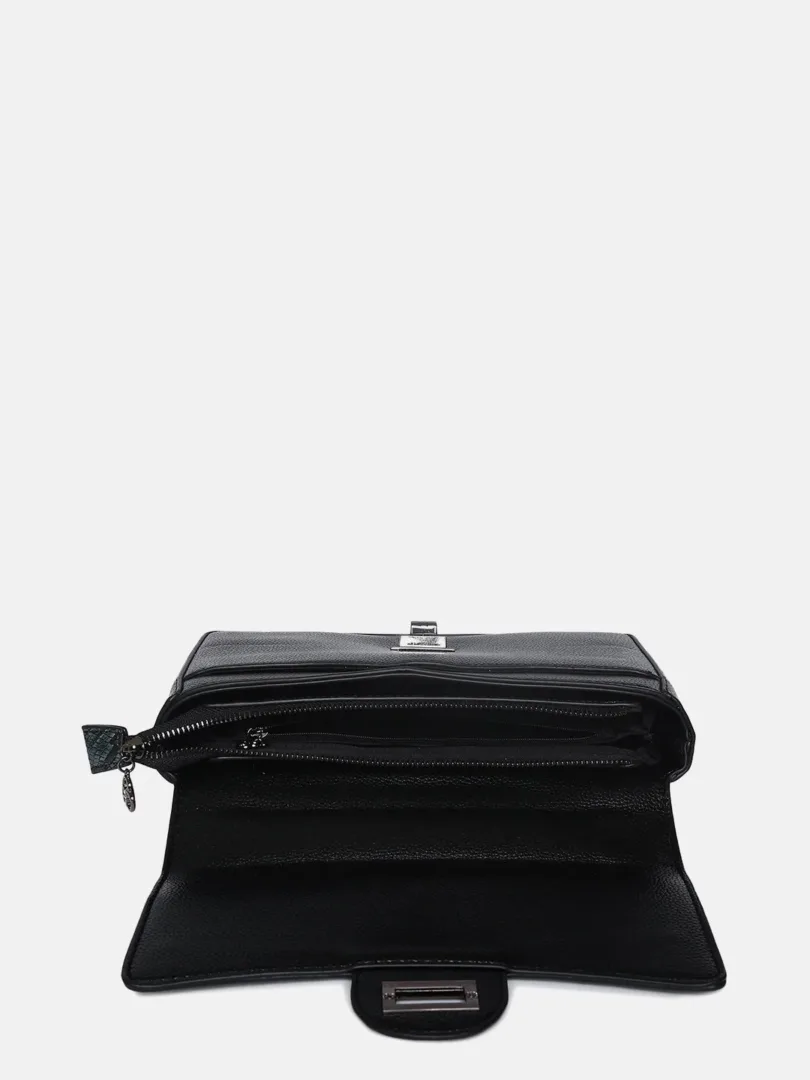 Textured Shoulder Bag with Twist Lock