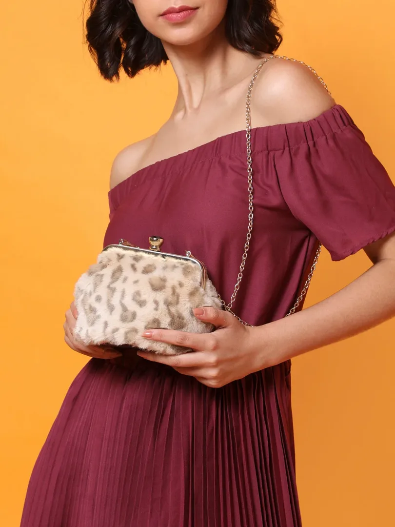 Textured Clutch Bag with Buckle