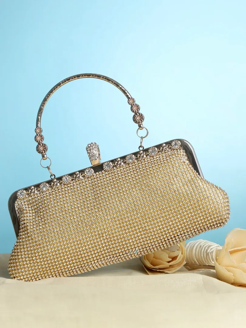 Textured Handle detail Clutch Bag with Buckle