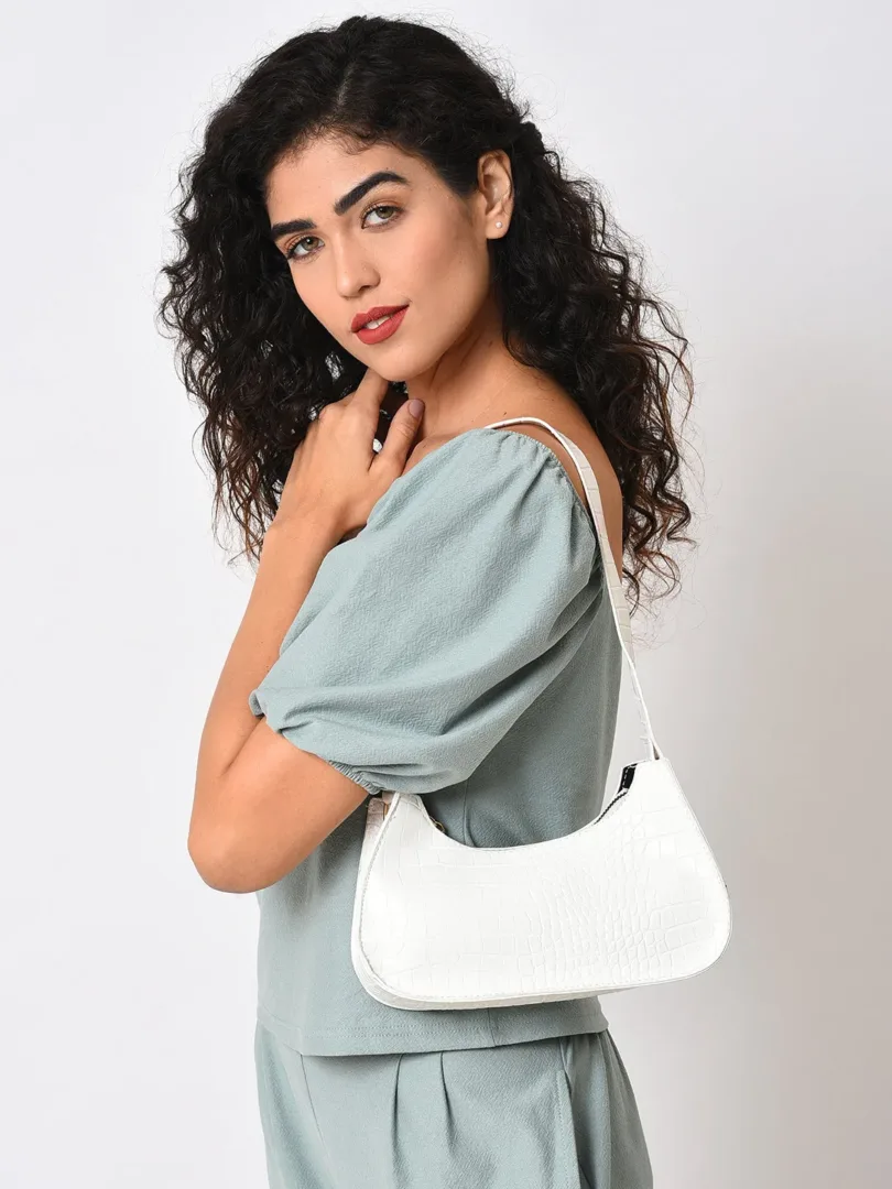 Textured Shoulder Bag with Zip Lock