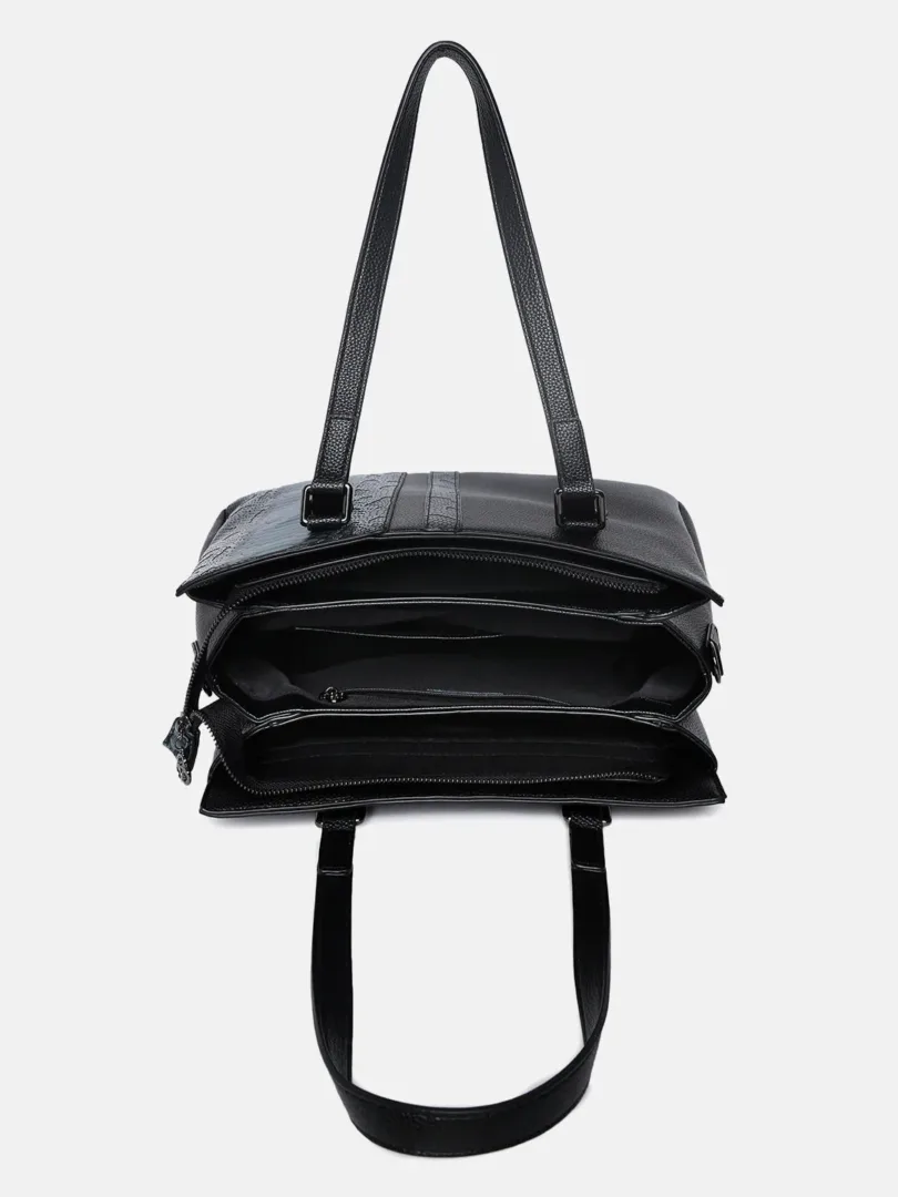 Textured Shoulder Bag with Zip Lock
