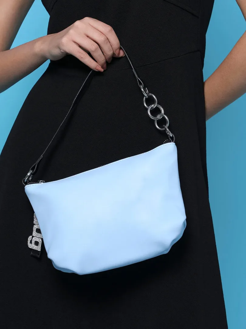 Solid with Chain detail Hand Bag with Zip Lock