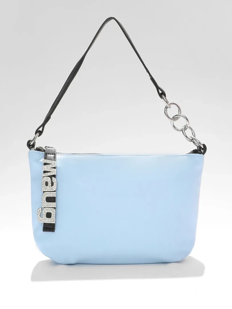 Solid with Chain detail Hand Bag with Zip Lock