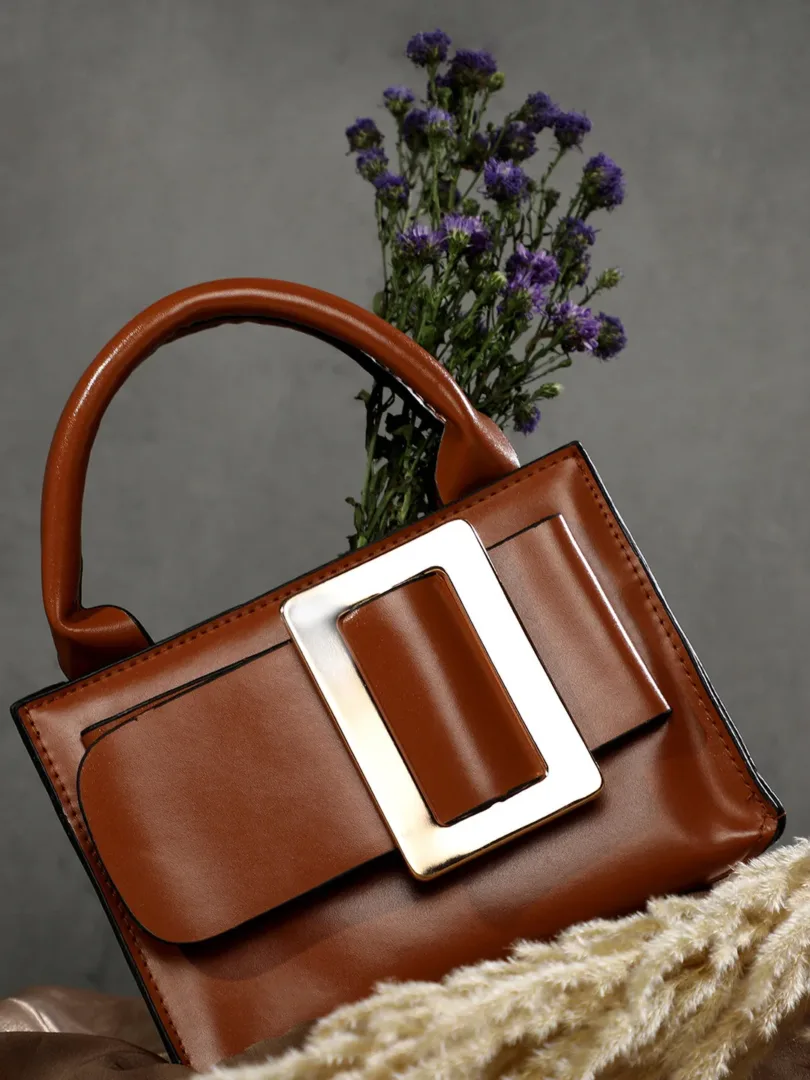 Solid Zip Lock Hand Bag with Buckle Detail