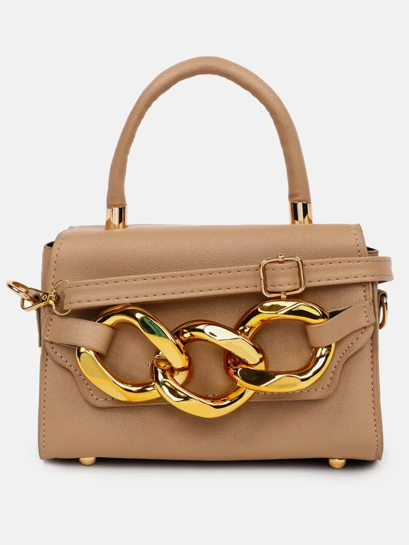 Textured Magnet Lock Hand Bag with Chain detail