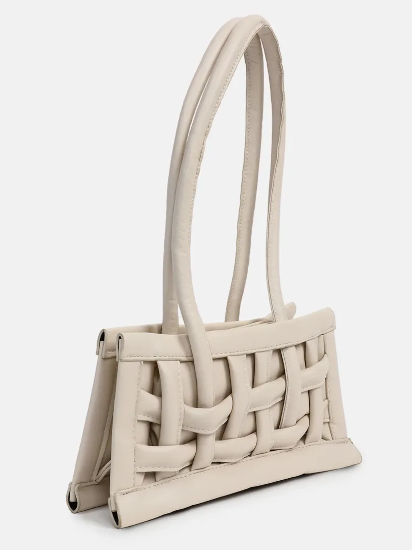 Textured Zip Lock Shoulder Bag with Handle detail