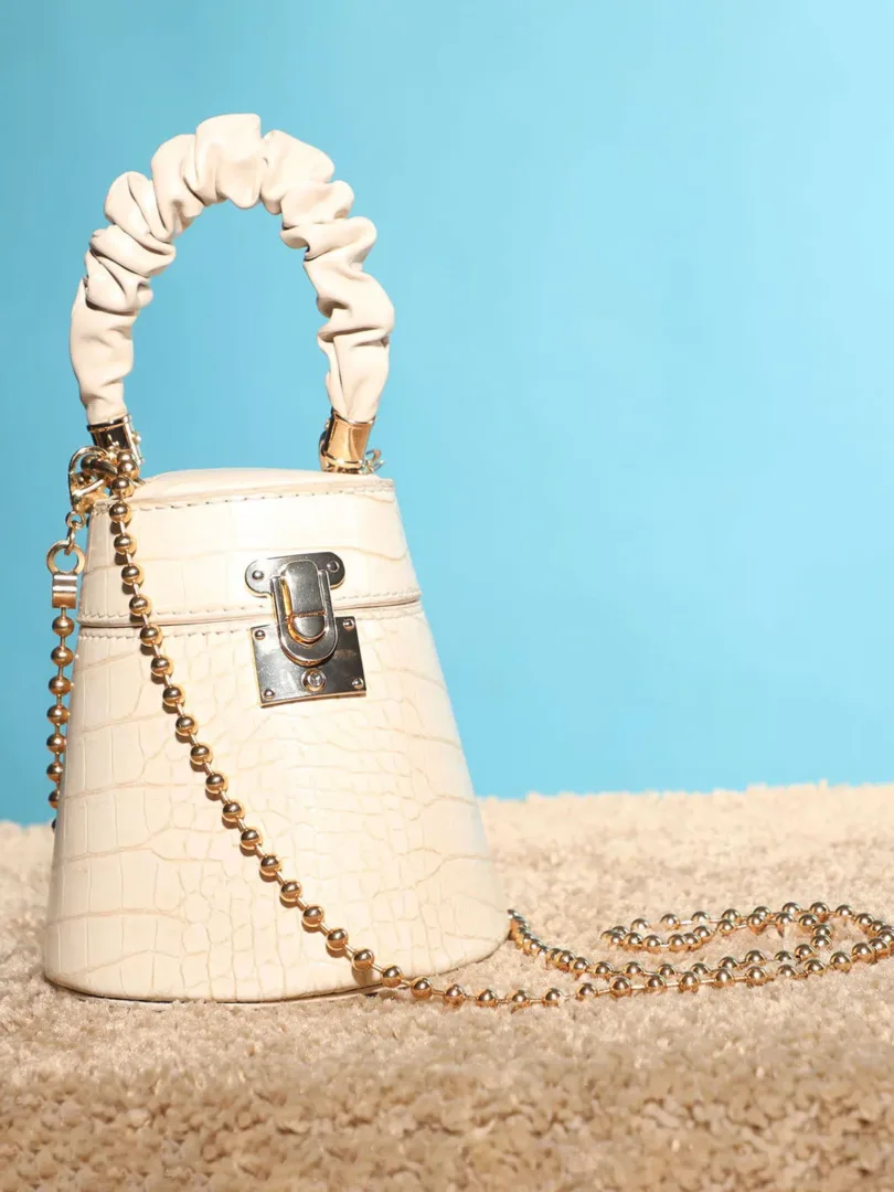 Textured Push Lock Hand Bag with Handle detail