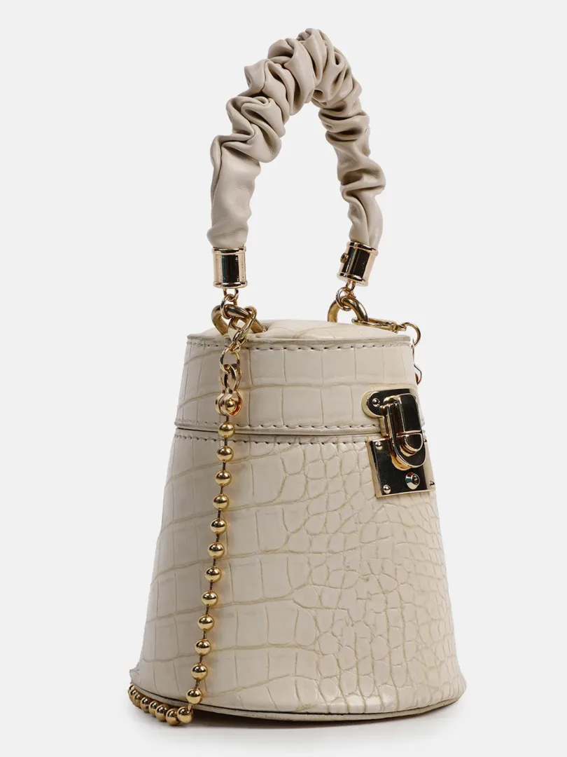 Textured Push Lock Hand Bag with Handle detail
