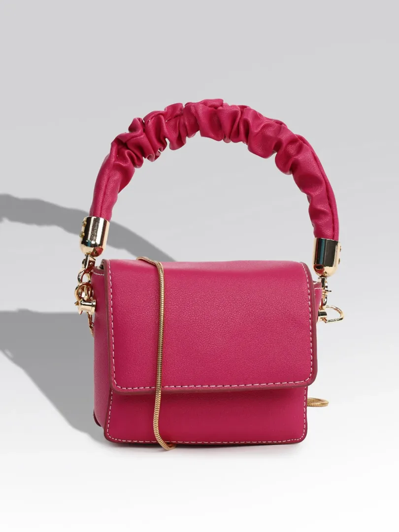 Textured Magnet Lock Hand Bag with Chain detail