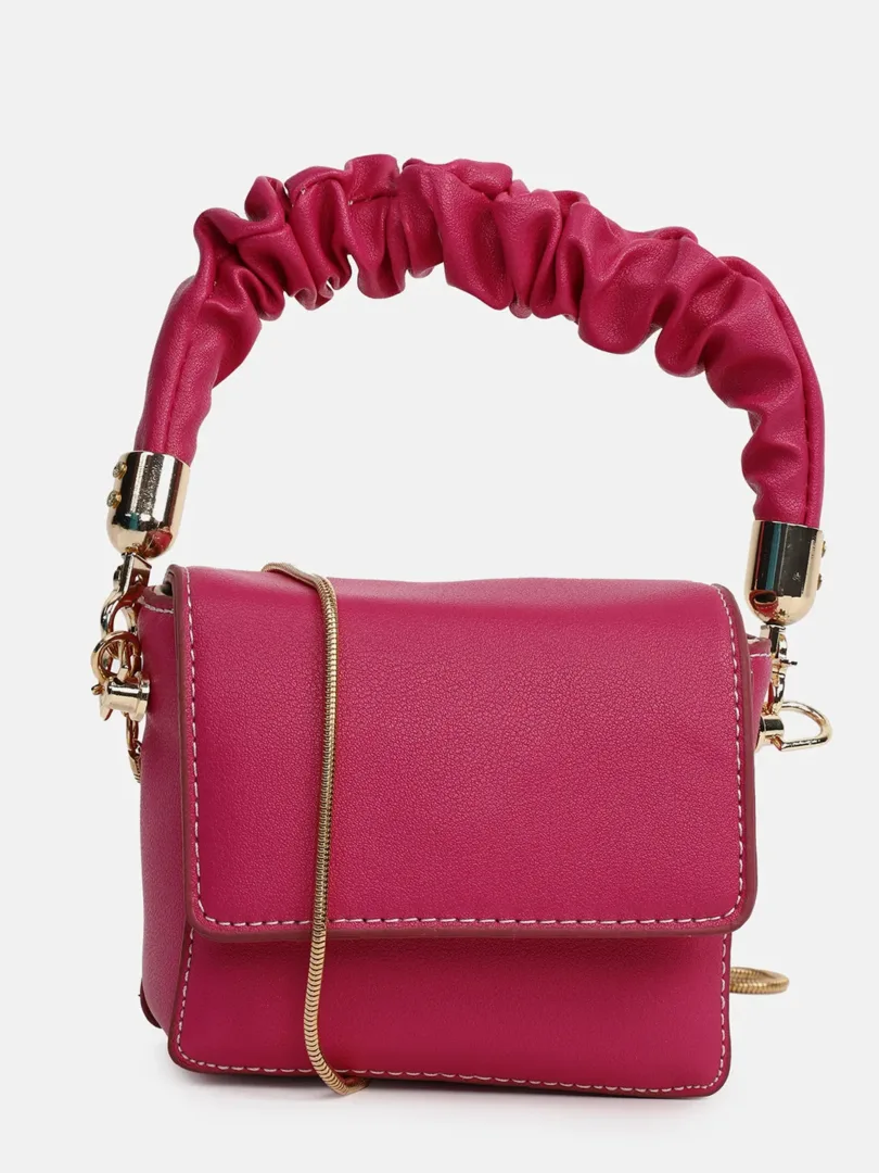 Textured Magnet Lock Hand Bag with Chain detail