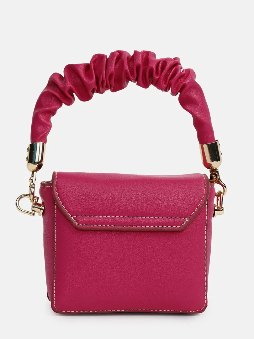 Textured Magnet Lock Hand Bag with Chain detail