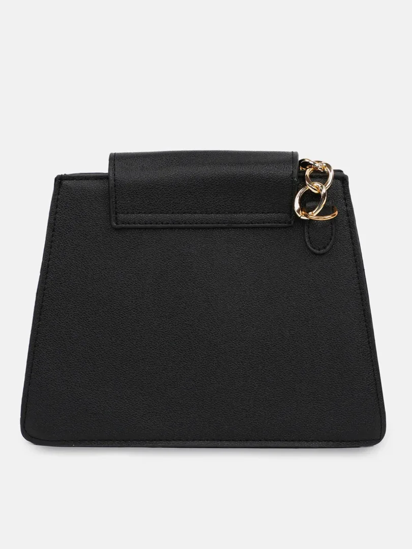 Textured Push Lock Hand Bag with Chain Strap