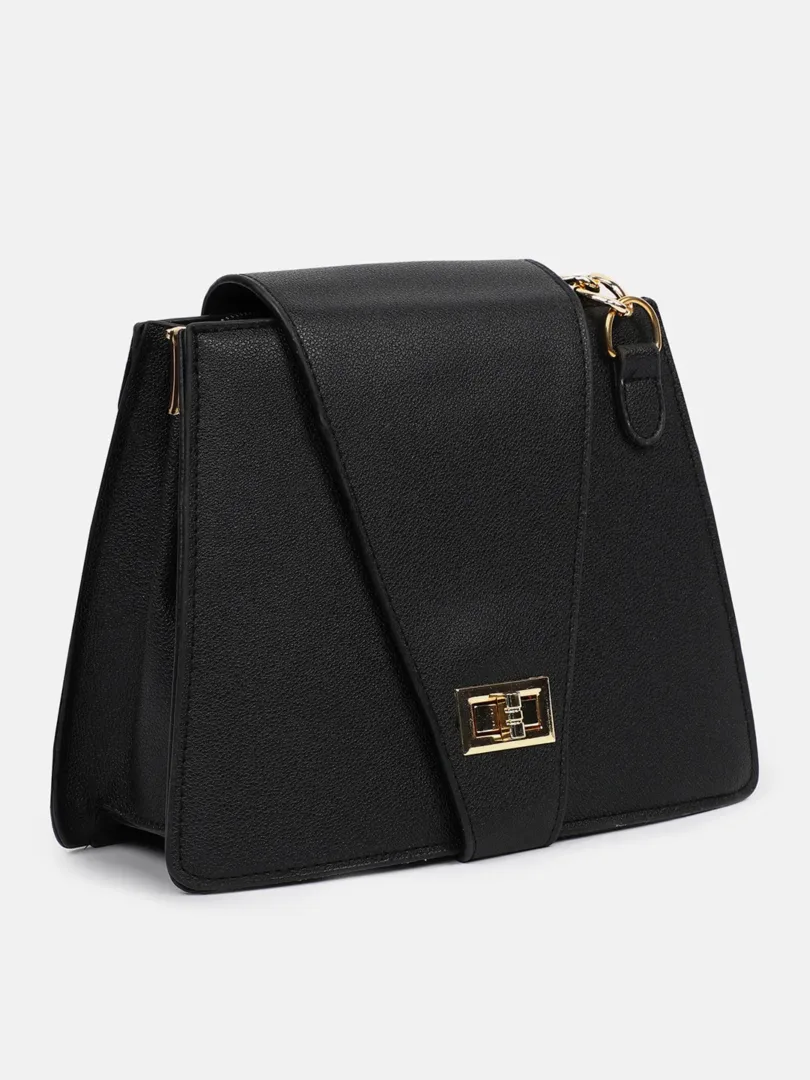Textured Push Lock Hand Bag with Chain Strap