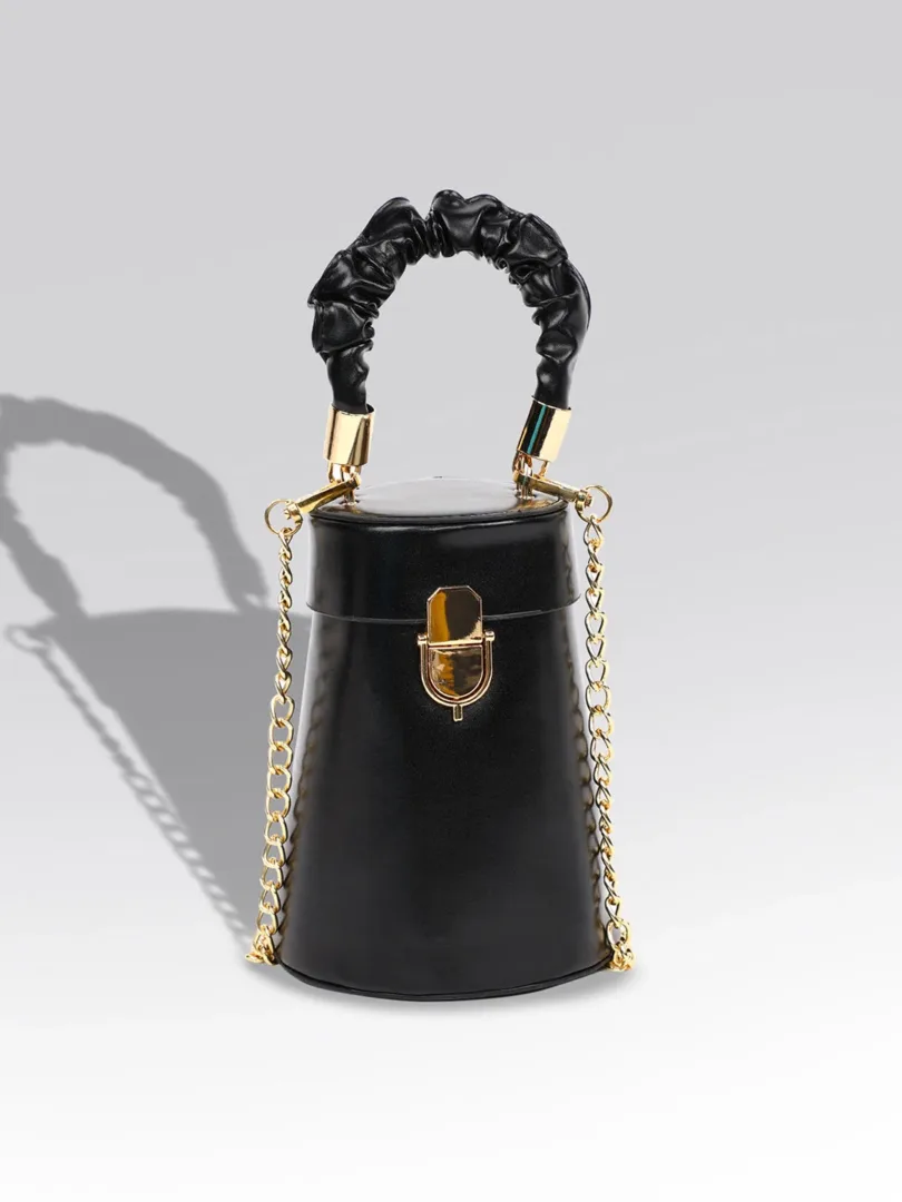 Textured Push Lock Hand Bag with Chain detail