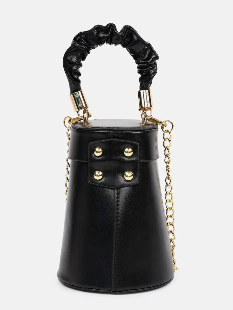 Textured Push Lock Hand Bag with Chain detail