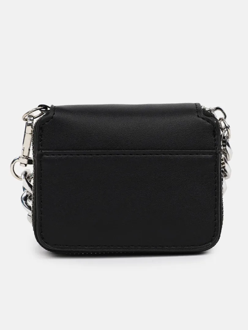 Textured Zip Lock Hand Bag with Chain Strap