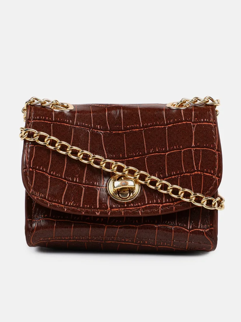 Textured Magnet Lock Hand Bag with Chain Strap