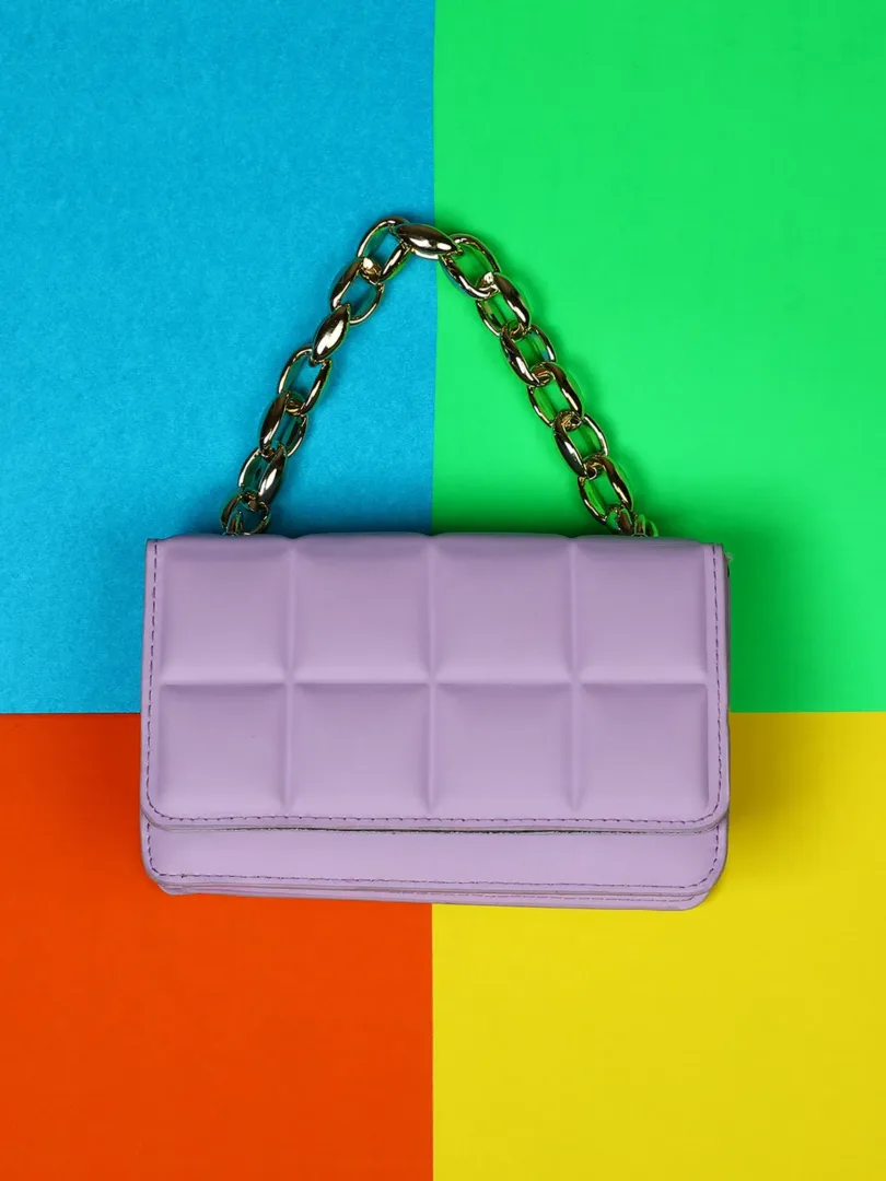 Quilted Magnet Lock Hand Bag with Chain detail