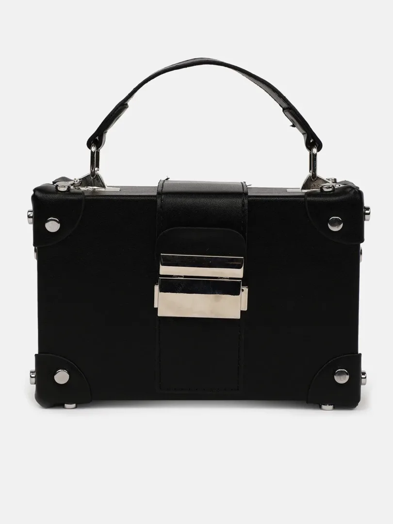 Solid Push Lock Hand Bag with Buckle Detail