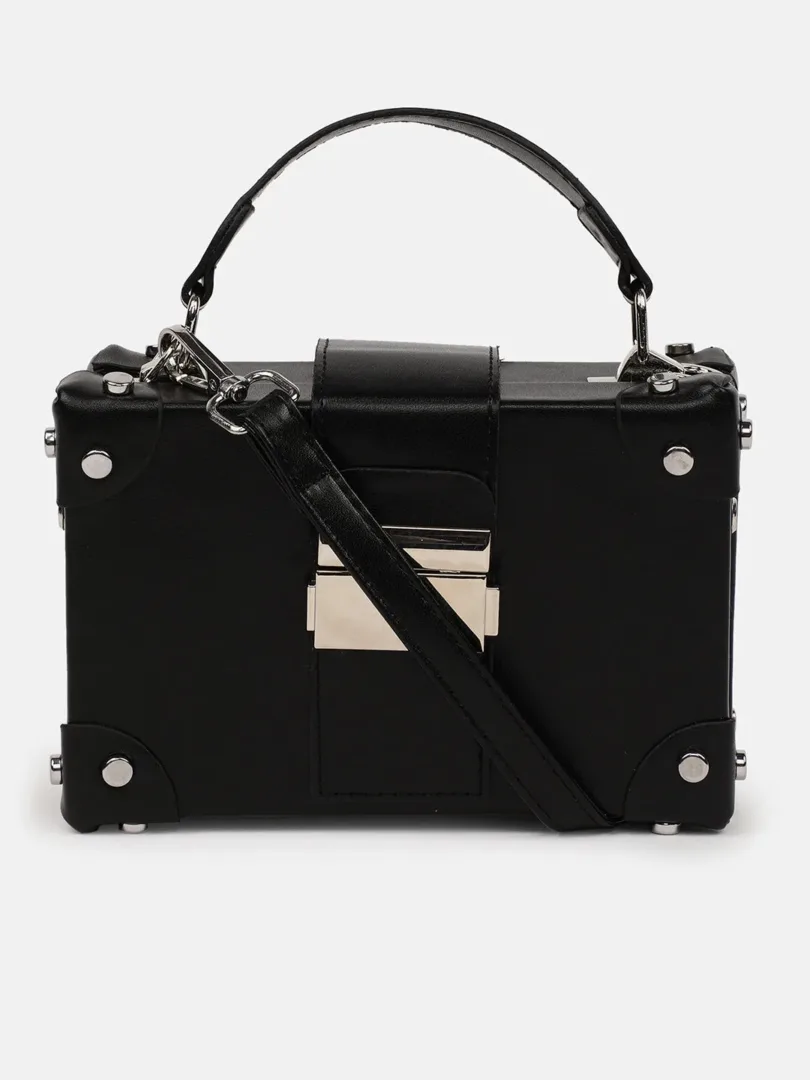 Solid Push Lock Hand Bag with Buckle Detail