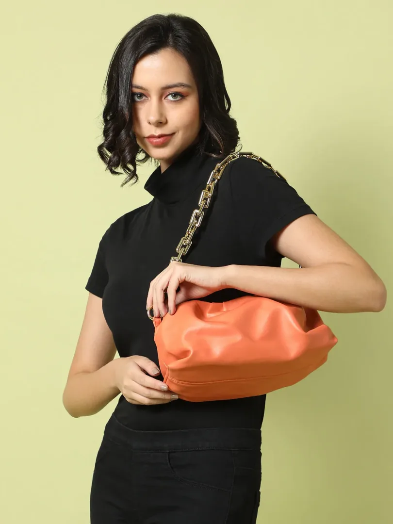 Solid Zip Lock Shoulder Bag with Chain Strap