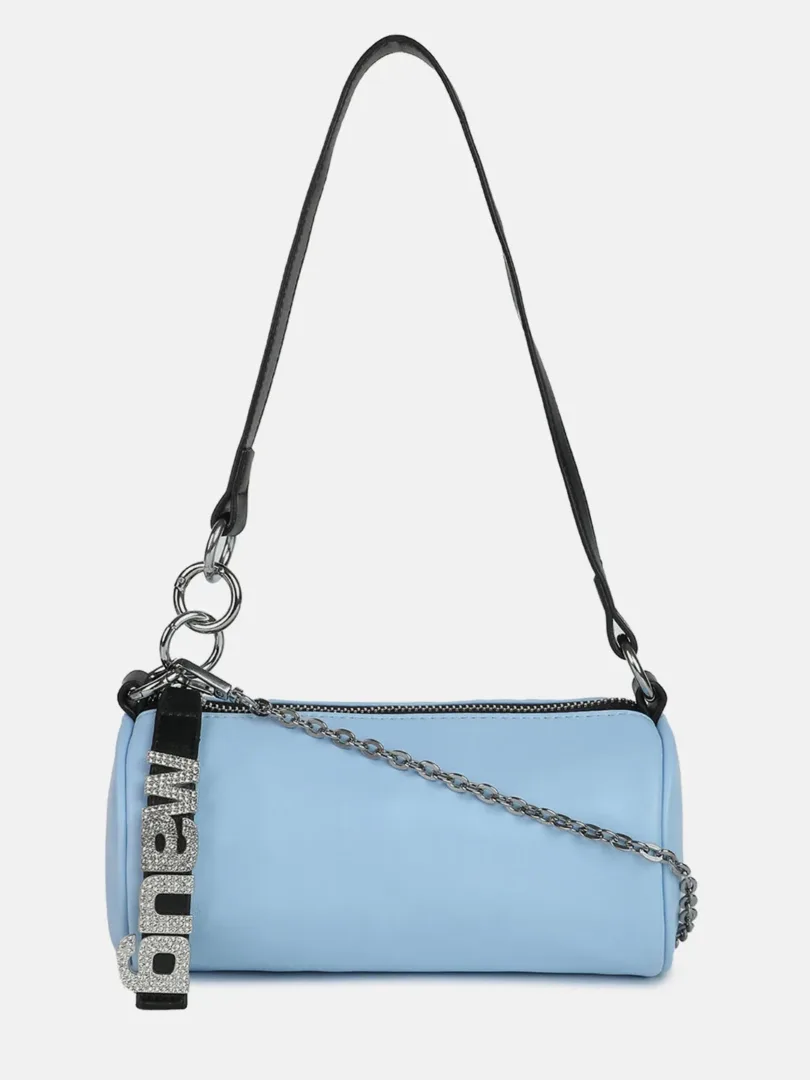 Solid with Chain detail Sling Bag with Zip Lock