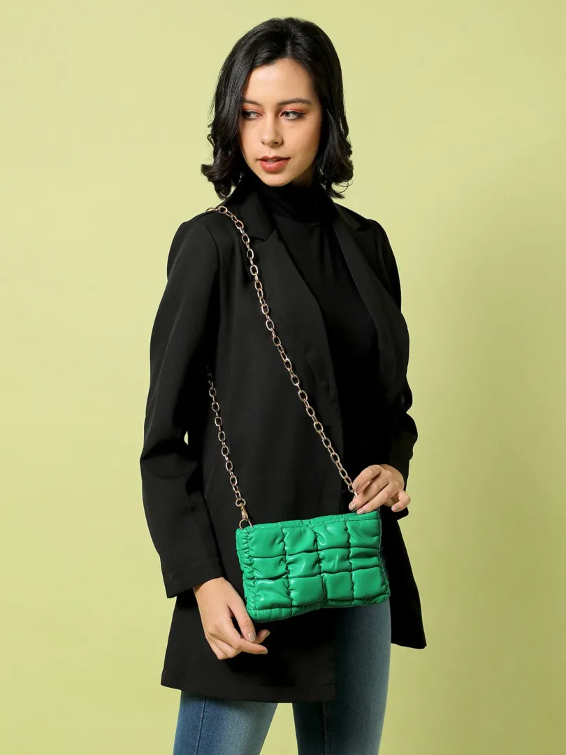Textured Magnet Lock Sling Bag with Chain Strap