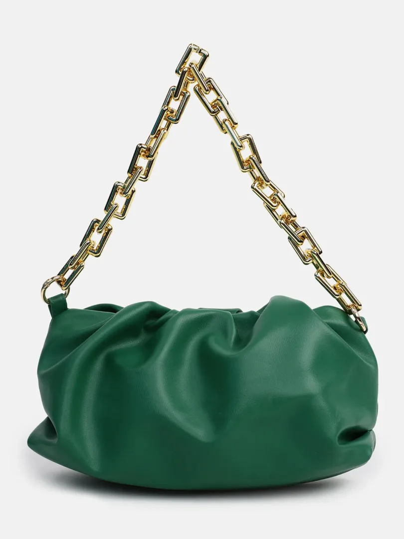 Solid Zip Lock Sling Bag with Chain Strap
