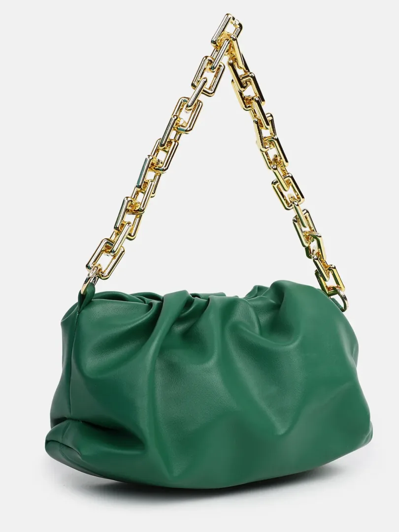 Solid Zip Lock Sling Bag with Chain Strap