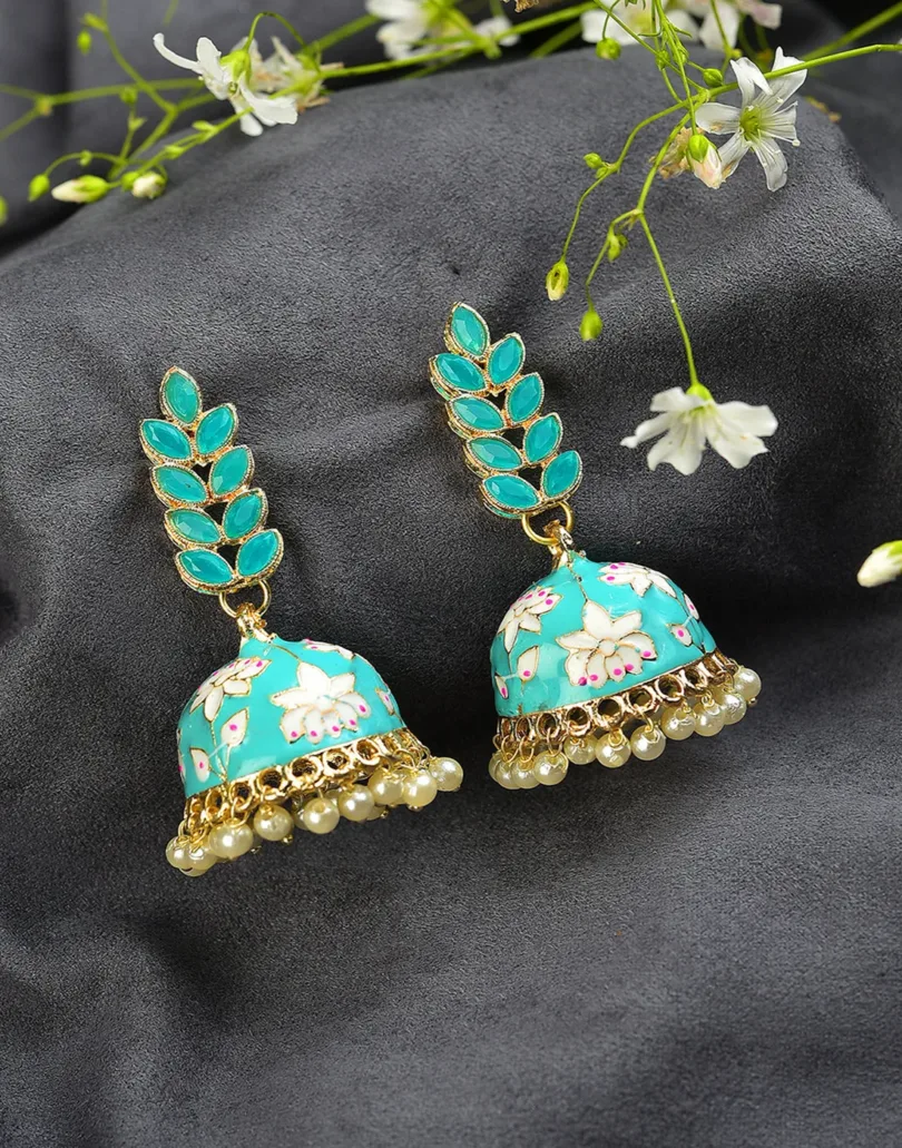 Gold Plated Designer Leaf Shaped Jhumkas