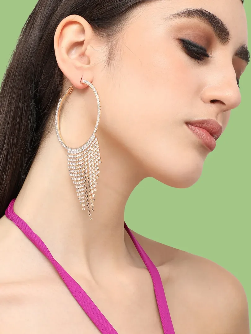 Silver Plated Designer Stone Party Hoop Earring For Women