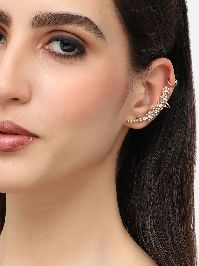 Gold Plated Designer Stone Party Ear Cuff For Women