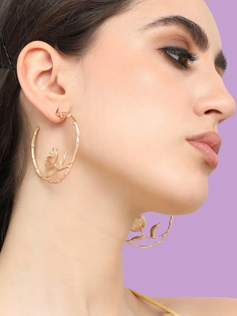 Gold Plated Designer Stone Party Hoop Earring For Women