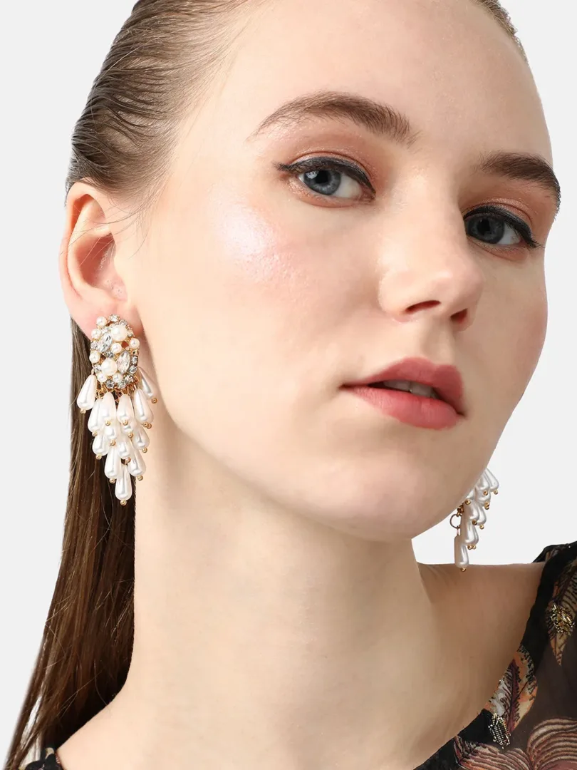 Silver Plated Pearls Party Drop Earring For Women