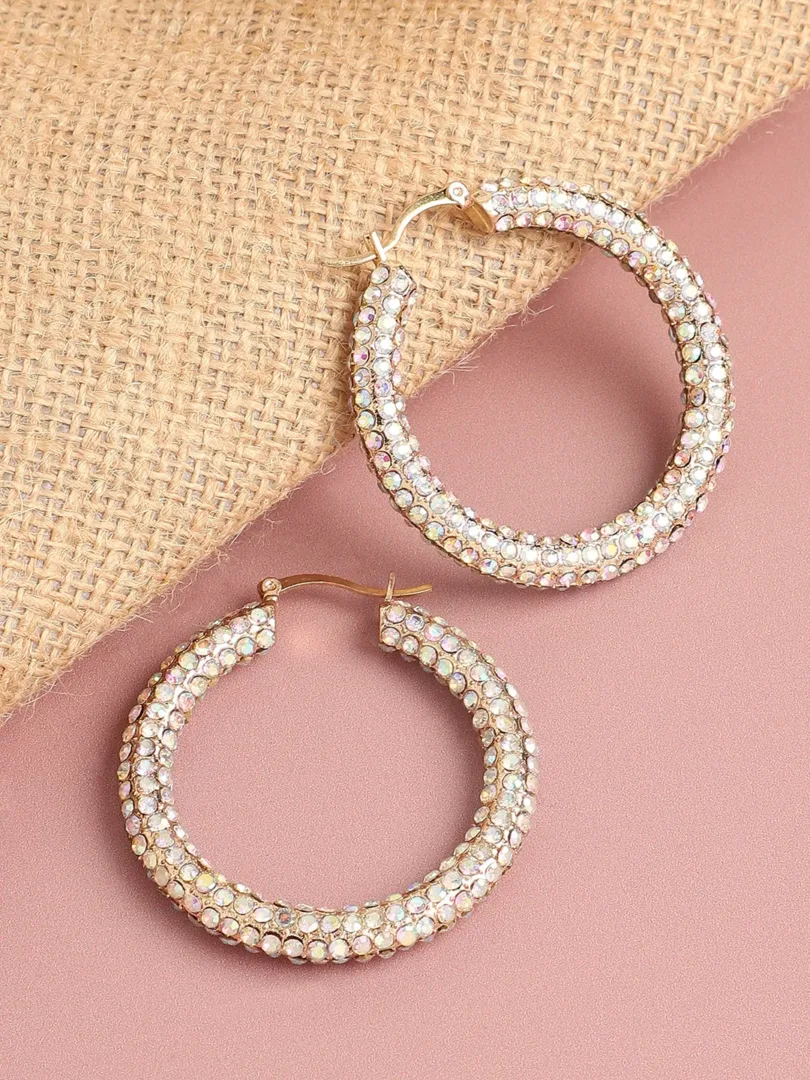 Gold Plated Designer Stone Casual Hoop Earring For Women