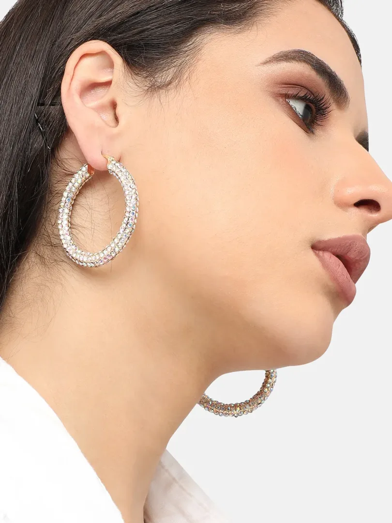 Gold Plated Designer Stone Casual Hoop Earring For Women