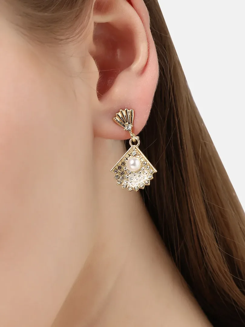 Gold Plated Pearls Party Drop Earring For Women