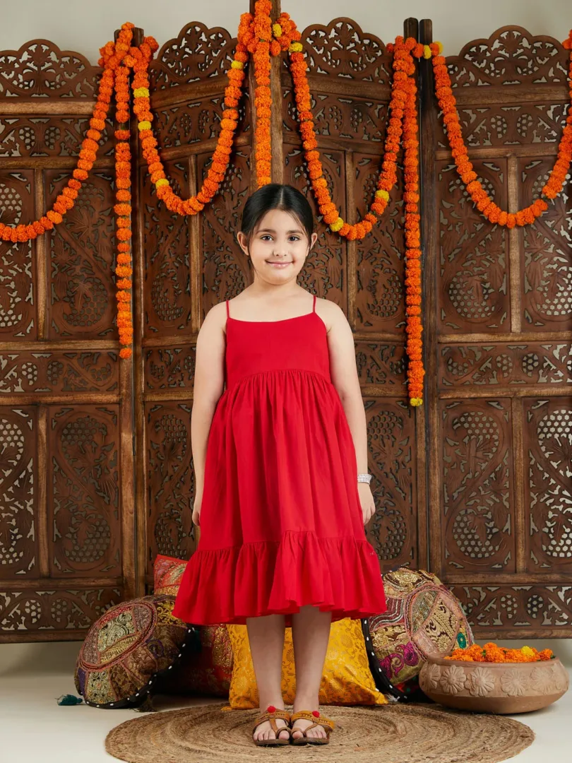 Girls' Red And Blue Anarkali