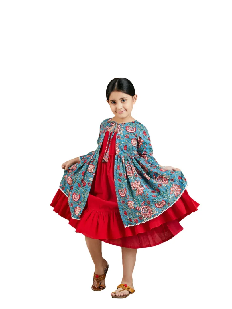 Girls' Red And Blue Anarkali