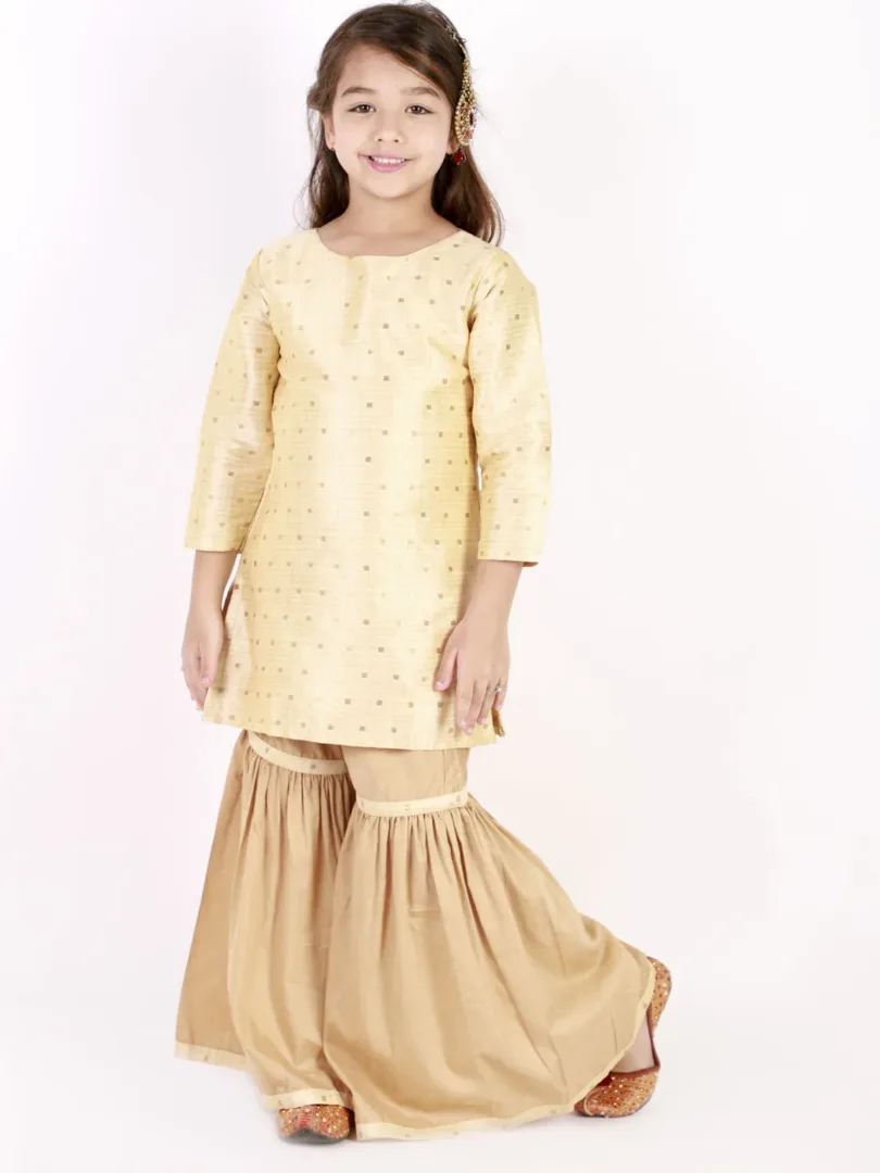 Girls Jacquard Kurta With Sharara Set