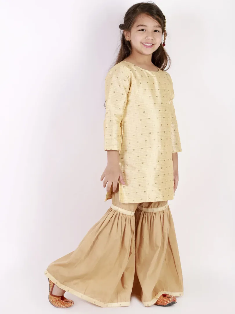 Girls Jacquard Kurta With Sharara Set