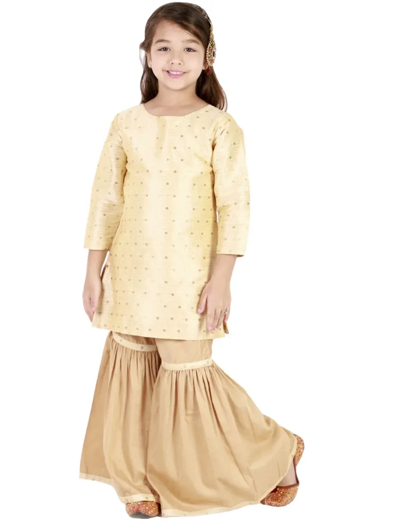 Girls Jacquard Kurta With Sharara Set