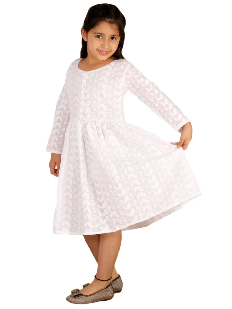 Girls White Ethnic Dress